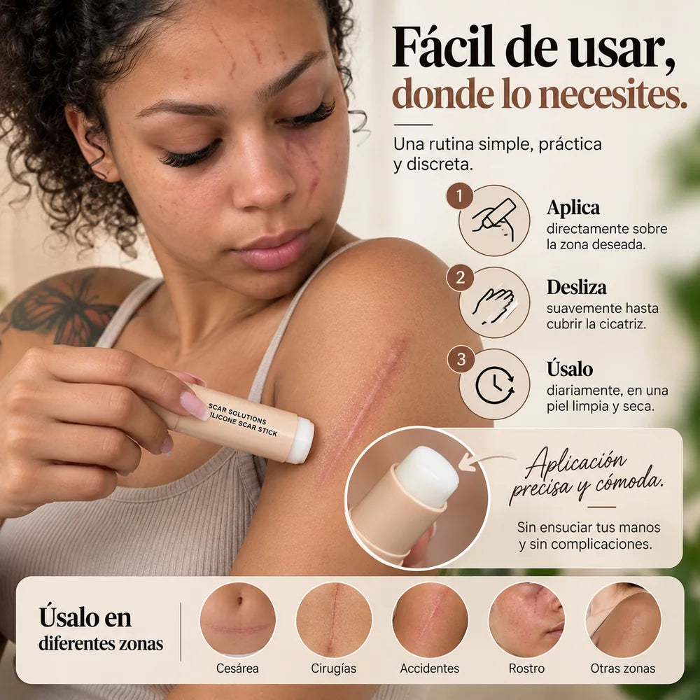 Modo de uso del Silicone Scar Stick sobre diferentes zonas