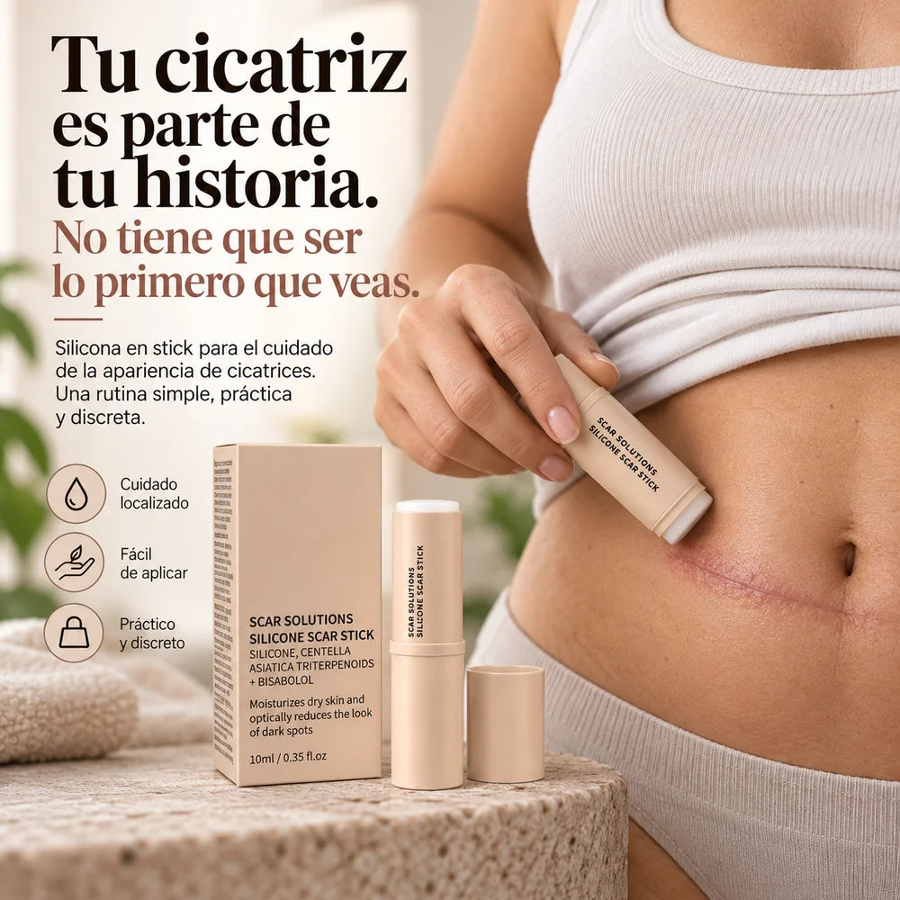 Silicone Scar Stick aplicado sobre una cicatriz abdominal cerrada
